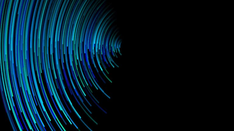 Abstrakte digitale Wellenstruktur in Blau und Schwarz mit geschwungenen Linien.