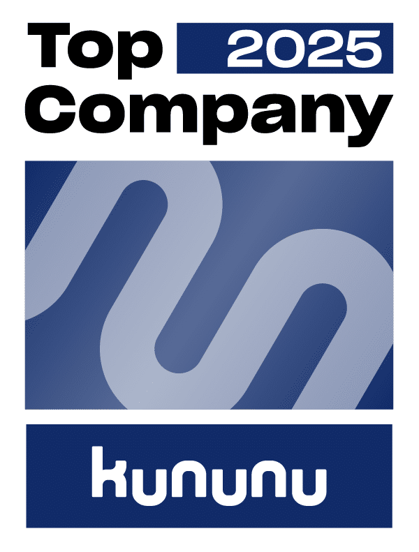 Badge mit der Aufschrift 'Top Company 2025' und dem Logo von kununu.